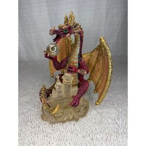 Summit Collection Red Dragon Figurine w/ Crystal Orb Castle Fantasy‎ Sculpture